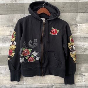 DISNEY LAND RESORT MICKEY FLORAL STUDDED FULL ZIP UP SWEATSHIRT BLACK KIDS XL
